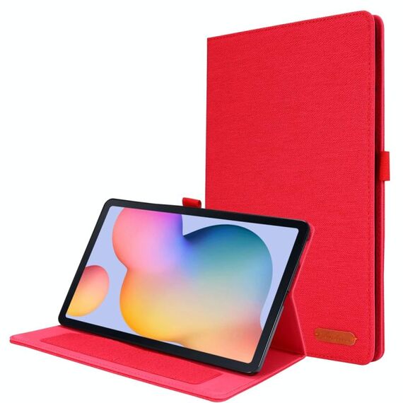 Per Samsung Galaxy Tab S6 Lite Flip orizzontale Custodia protettiva in TPU + tessuto PU in pelle con clip per biglietto da visita (rosso)