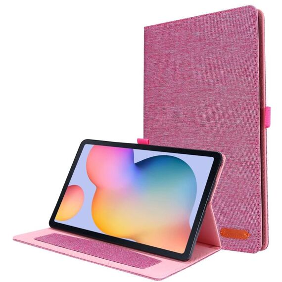 Per Samsung Galaxy Tab S6 Lite Flip orizzontale Custodia protettiva in TPU + tessuto PU in pelle con clip per biglietto da visita (rosa rossa)