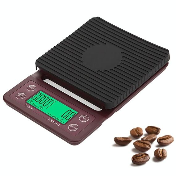Bilancia da caffè con timbratura manuale Bilancia da cucina con timer elettronico Bilancia da cucina, modello: 5 kg / 0,1 g (rosso vino)