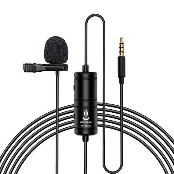 YICHUANG YC-VM20 Microfono lavalier omnidirezionale per registrazione video con porta da 3,5 mm, lunghezza cavo: 6 m
