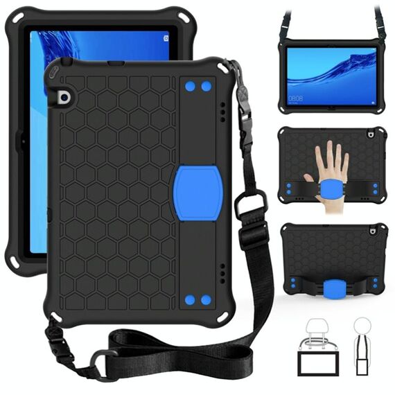Per Huawei Media M5 Lite 8.4 / M6 8.4 Design a nido d'ape EVA + Materiale PC Guscio protettivo piatto anti caduta a quattro angoli con cinturino (nero + blu)