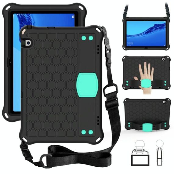 Per Huawei Media M5 Lite 8.4 / M6 8.4 Design a nido d'ape EVA + Materiale PC Guscio protettivo piatto anti caduta a quattro angoli con cinturino (nero + acqua)