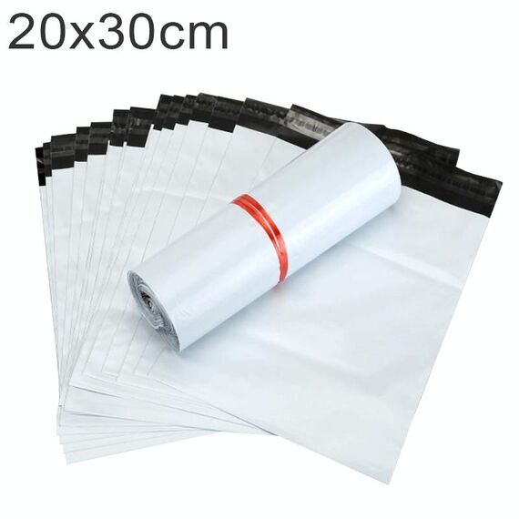 100 pezzi / rotolo sacchetto di imballaggio espresso spesso sacchetto di plastica impermeabile, dimensioni: 20x30 cm (bianco)