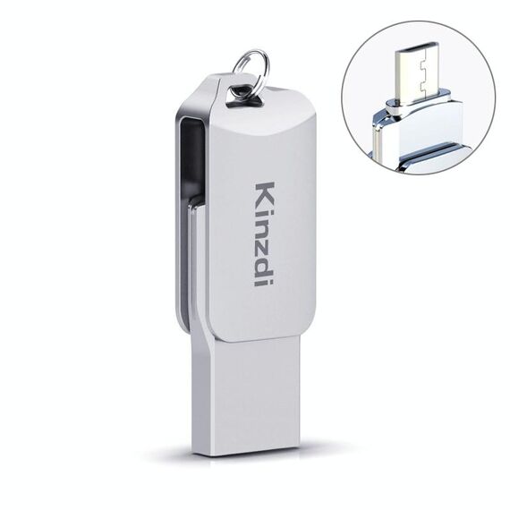 Kinzdi 32 GB USB 2.0 Telefono e computer Android Disco rotante in metallo a doppio uso V8 (argento)