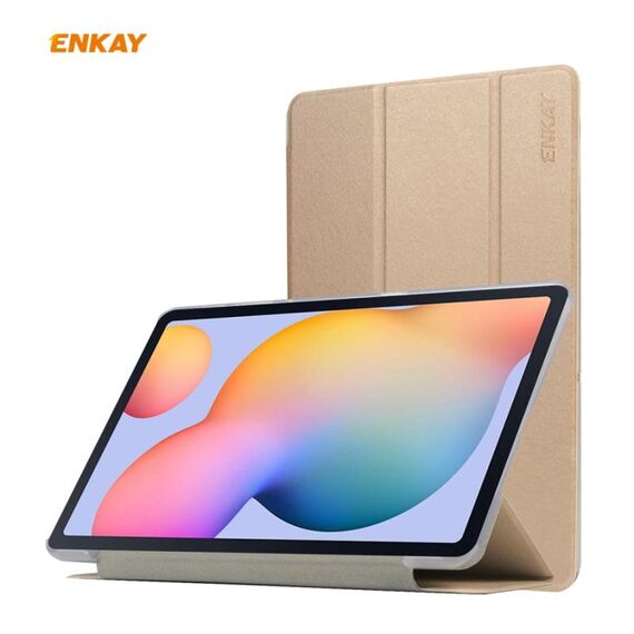 Per Samsung Galaxy Tab S6 Lite P610 / P615 / Tab S6 Lite 2022 / P613 / P619 ENKAY TETURA DI SETURA A 3 volte in pelle Smart Tablet (oro)