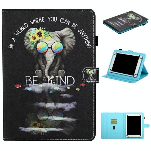 Per tablet universale da 10 pollici Custodia in pelle a ribaltamento orizzontale con cuciture colorate con supporto e slot per schede e striscia antiscivolo (icona degli occhiali)