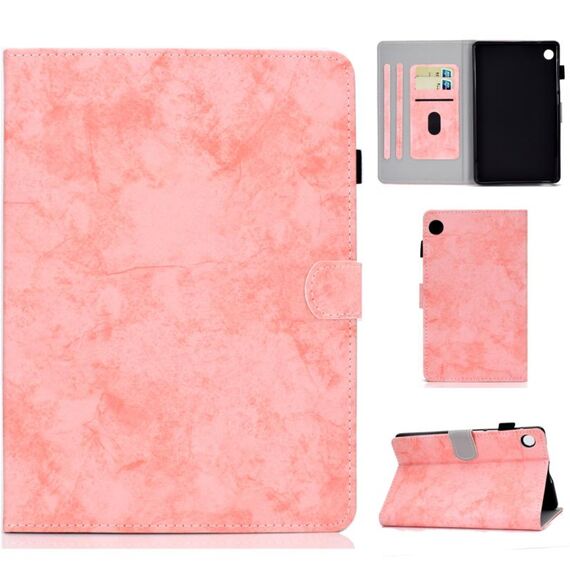Per Huawei MatePad T8 Custodia protettiva in pelle per tablet PC con struttura in marmo stile marmo con staffa e slot per scheda e slot per penna e striscia antiscivolo (rosa)