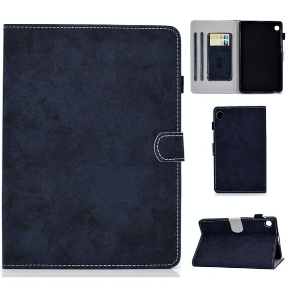 Per Huawei MatePad T8 Custodia protettiva in pelle per tablet PC con struttura in tessuto effetto marmo con supporto e slot per scheda e slot per penna e striscia antiscivolo (blu scuro)