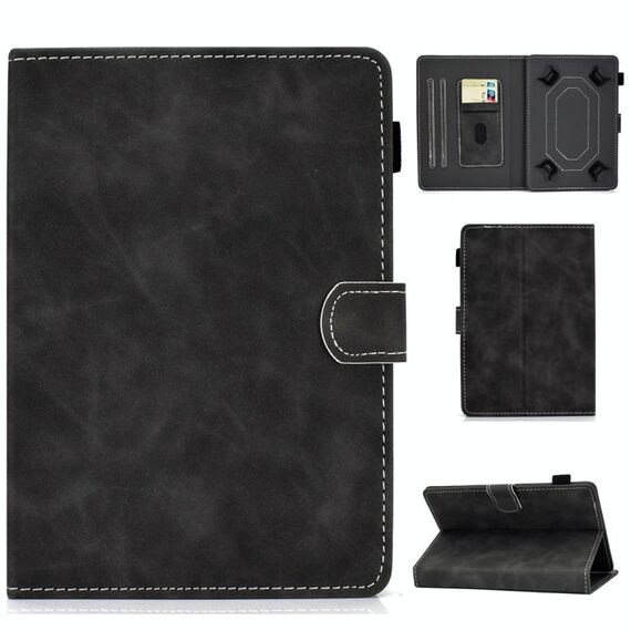 Per Tablet PC da 7 pollici Custodia universale in pelle con struttura in pelle bovina a vibrazione orizzontale con supporto e slot per schede e slot per penna (grigio)