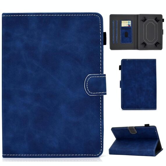 Per tablet PC da 7 pollici Custodia universale in pelle con struttura in pelle bovina a ribaltamento orizzontale con supporto, slot per schede e slot per penna (blu)