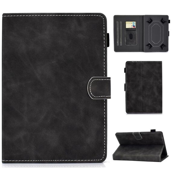 Per tablet PC da 8 pollici Custodia universale in pelle con struttura in pelle bovina a vibrazione orizzontale con supporto e slot per schede e slot per penna (grigio)