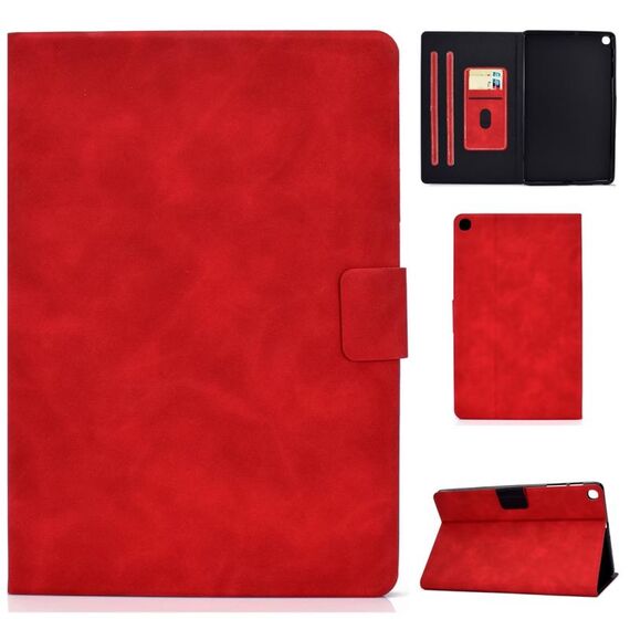 Per Samsung Galaxy Tab A 10.1 (2019) T510 / T515 Custodia in pelle a vibrazione orizzontale con struttura in pelle bovina con supporto e slot per schede (rosso)