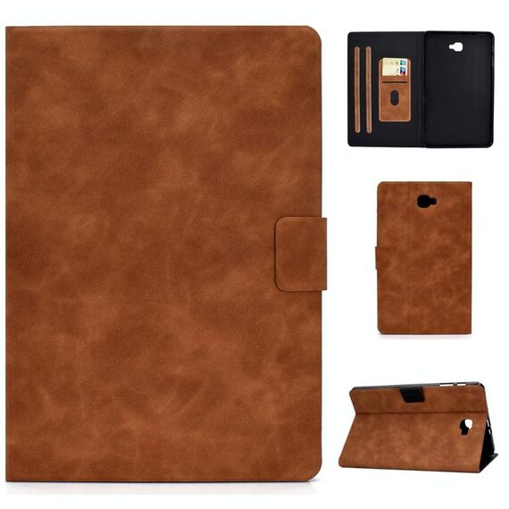 Per Samsung Galaxy Tab A 10.1 (2016) T580 / T585 Custodia in pelle con vibrazione orizzontale con struttura in pelle bovina con supporto e slot per schede e funzione di sospensione / sveglia (marrone)