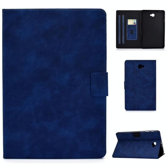 Per Samsung Galaxy Tab A 10.1 (2016) T580 / T585 Custodia in pelle con struttura in pelle bovina a ribaltamento orizzontale con supporto e slot per schede e funzione sleep / wake-up (blu)