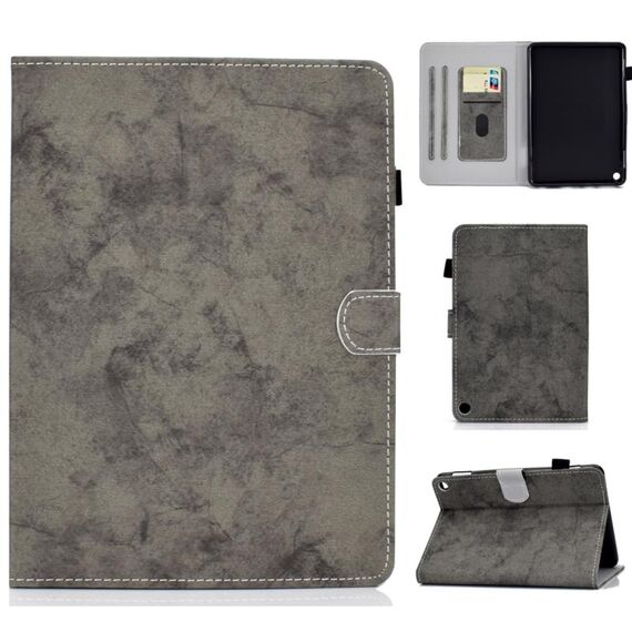 Per Amazon Kindle Fire HD 8 (2020) Custodia protettiva in pelle per tablet PC con struttura in tessuto effetto marmo con staffa e slot per scheda e slot per penna, striscia antiscivolo e funzione di sveglia / sonno (grigio)