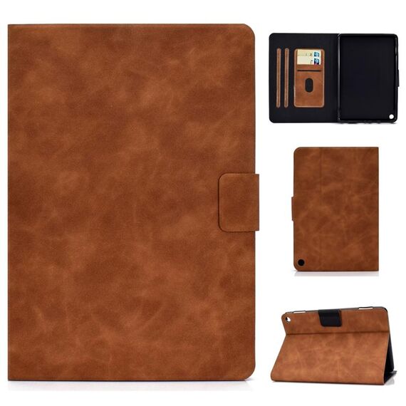 Per Kindle Fire HD8 (2020) Custodia in pelle a vibrazione orizzontale con struttura in pelle bovina con supporto e slot per schede e funzione di sospensione / sveglia (marrone)