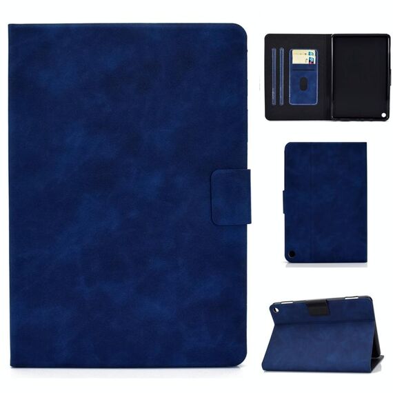 Per Kindle Fire HD8 (2020) Custodia in pelle a vibrazione orizzontale con struttura in pelle bovina con supporto e slot per schede e funzione di sospensione / sveglia (blu)