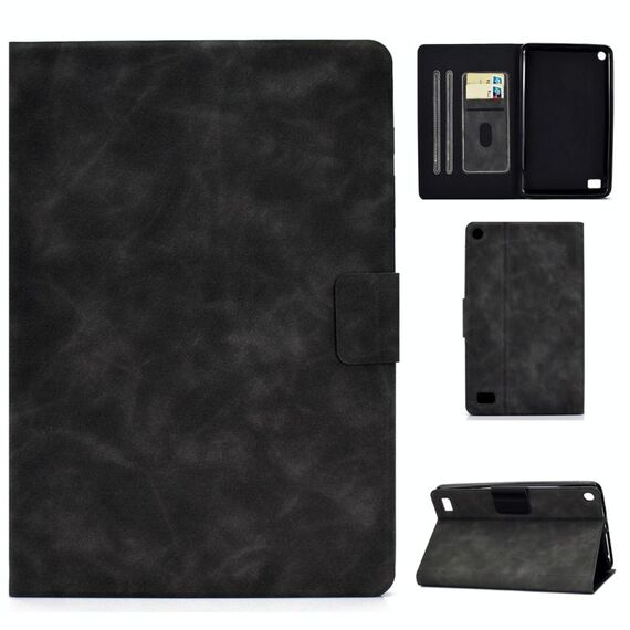 Per Kindle Fire 7 2015/2017/2019 Custodia in pelle a vibrazione orizzontale con struttura in pelle bovina con supporto e slot per schede e funzione sleep / wake-up (grigio)