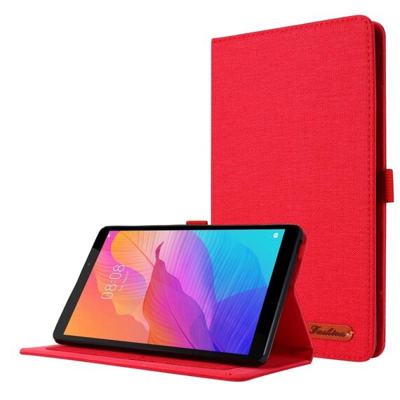 Per Huawei Matepad T 8 orizzontale Flip TPU + tessuto Custodia protettiva in pelle PU con slot e supporto per carte (rosso)