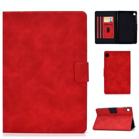 Per Huawei MatePad T8 Custodia in pelle a vibrazione orizzontale con struttura in pelle bovina con supporto e slot per schede e funzione sleep / wake-up (rosso)