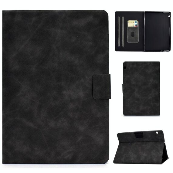 Per Huawei MediaPad T5 Custodia in pelle a vibrazione orizzontale con struttura in pelle bovina con supporto e slot per schede (grigio)
