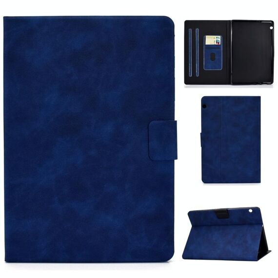 Per Huawei MediaPad T5 Custodia in pelle a vibrazione orizzontale con struttura in pelle bovina con supporto e slot per schede (blu)