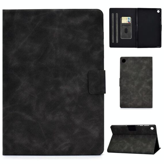 Per Lenovo M10 Plus TB-X606F Custodia in pelle a vibrazione orizzontale con struttura in pelle bovina con supporto e slot per schede e funzione sleep / wake-up (grigio)