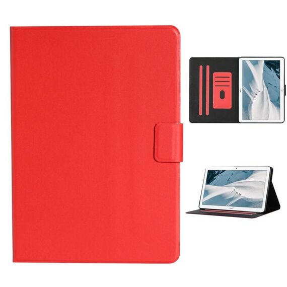 Per Huawei MediaPad T3 Custodia in pelle a vibrazione orizzontale in tinta unita con slot per schede e supporto (rosso)