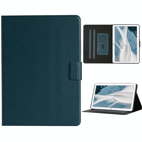 Per Huawei MediaPad T3 Custodia in pelle a vibrazione orizzontale tinta unita con slot per schede e supporto (verde scuro)