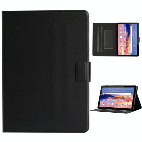 Per Huawei MediaPad T5 Custodia in pelle a vibrazione orizzontale in tinta unita con slot per schede e supporto (nero)