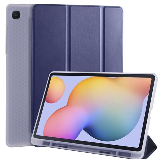 Per Samsung Galaxy Tab S6 Lite P610 Custodia in pelle PU con vibrazione orizzontale 3 pieghevoli + Custodia in TPU antiurto con supporto e slot per penna (blu scuro)