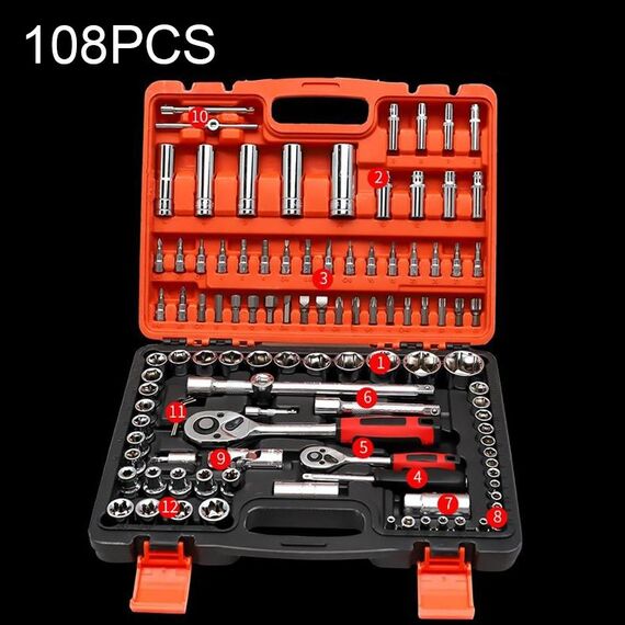 Kit di chiavi a cricchetto per cassetta degli attrezzi multifunzione per riparazioni auto 108 in 1