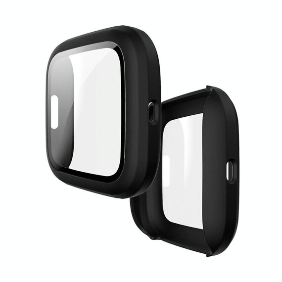 Per Fitbit Versa 2 Shell PC smerigliato iniezione del carburante + film in vetro temperato (nero)