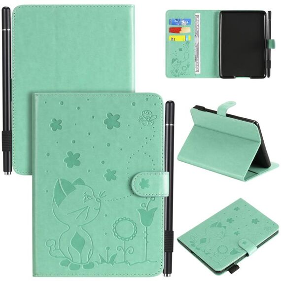 Per Amazon Kindle Paperwhite 4 (2018) / 3/2/1 Cat Bee Embossing Pattern Tavolo antiurto Custodia protettiva in pelle con vibrazione orizzontale per PC con slot per schede e portafoglio e slot per penna e funzione Sleep / Wake-up (verde)