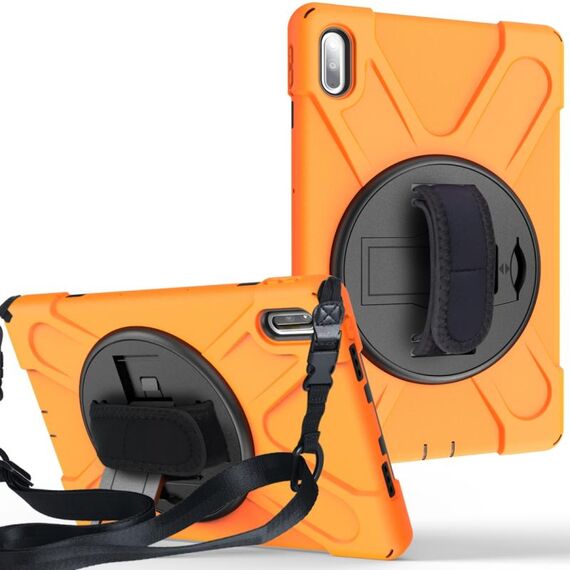 Per Huawei Matepad Custodia protettiva in silicone colorato antiurto da 10,4 pollici + PC con supporto e tracolla, tracolla e slot per penna (arancione)