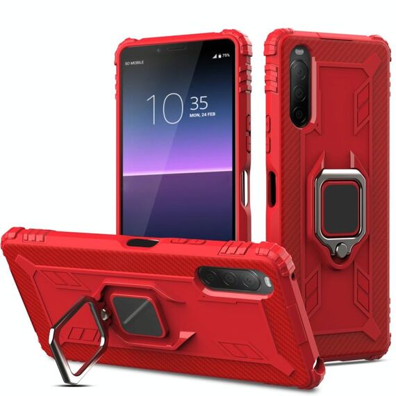 Per Sony Xperia L4 Custodia protettiva in fibra di carbonio con supporto per anello rotante a 360 gradi (rosso)