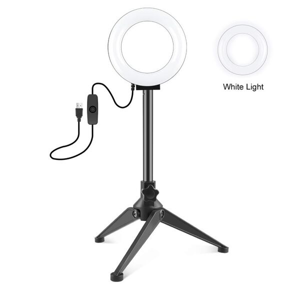 Pulluz 4.7 pollici Lampada anello da 12 cm + Desktop Tripod Selfie Stick Mount USB Bianco LED LED Ring Selfie Beauty Vlogging Photography Video Lights Kit (Nero)