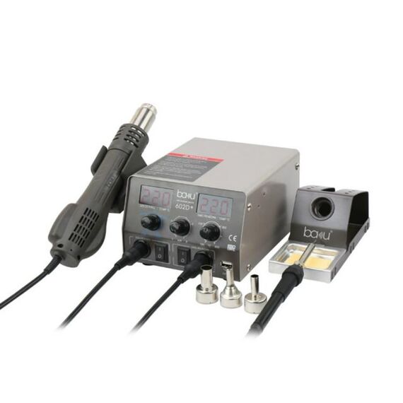 BAKU BA-602D + Stazione di saldatura Set Strumento per saldatura a stagno con doppio display digitale per riparazione di telefoni cellulari, Specifica: spina europea