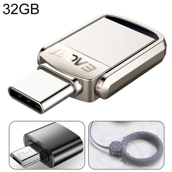 EAGET 32G USB 3.1 + interfaccia USB-C Twister Flash U Disk in metallo, con adattatore micro USB e cordino