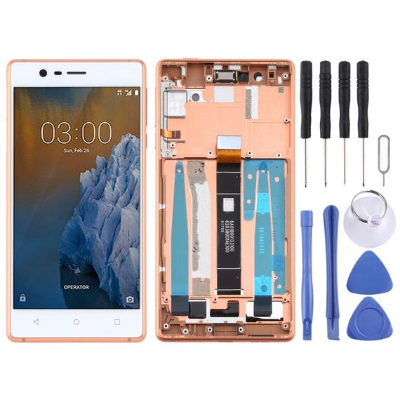Schermo LCD TFT per Nokia 3 TA-1032 Digitizer Assemblaggio completo con telaio e tasti laterali (oro)