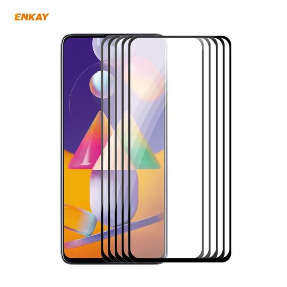 Per Samsung Galaxy M31s 5 PCS ENKAY Hat-Prince Full Glue 0.26mm 9H 2.5D Pellicola a copertura totale in vetro temperato