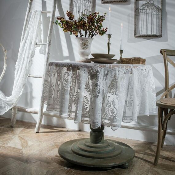 Tovaglia rotonda in pizzo, tovaglia retrò, tavolo da pranzo, tavolino, dimensioni: 150 cm