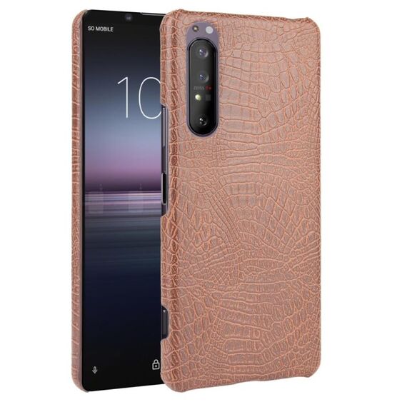 Per Sony Xperia 1 II antiurto con texture coccodrillo PC + custodia in PU (marrone)
