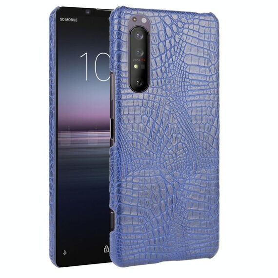 Per Sony Xperia 1 II antiurto coccodrillo texture PC + custodia in PU (blu)