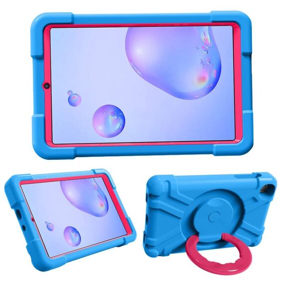 Per Galaxy Tab A 8.4 (2020) T307 PC + Custodia antiurto in silicone con supporto e impugnatura rotante a 360 gradi (blu + rosa rossa)