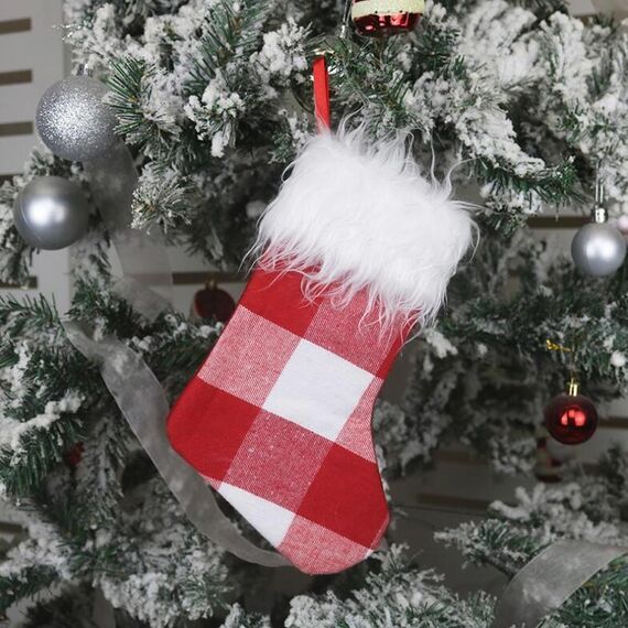 5 pezzi Ornamenti per alberi di Natale Forniture per decorazioni Sacchetto regalo Ciondolo per borsa regalo di peluche di Natale (rosso e bianco)