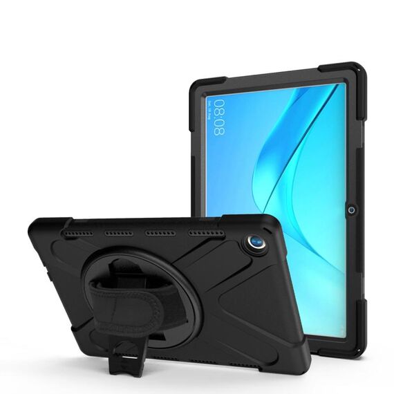 Per Huawei MediaPad M5 Custodia protettiva antiurto 10,8 colorato in silicone + PC con il supporto e la presa della mano Strap (nero)