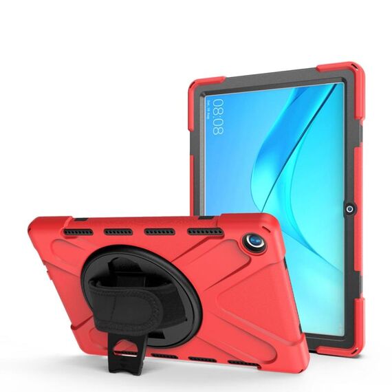 Per Huawei MediaPad M5 Caso 10,8 antiurto colorato in silicone + PC di protezione con Holder & presa della mano Strap (Red)
