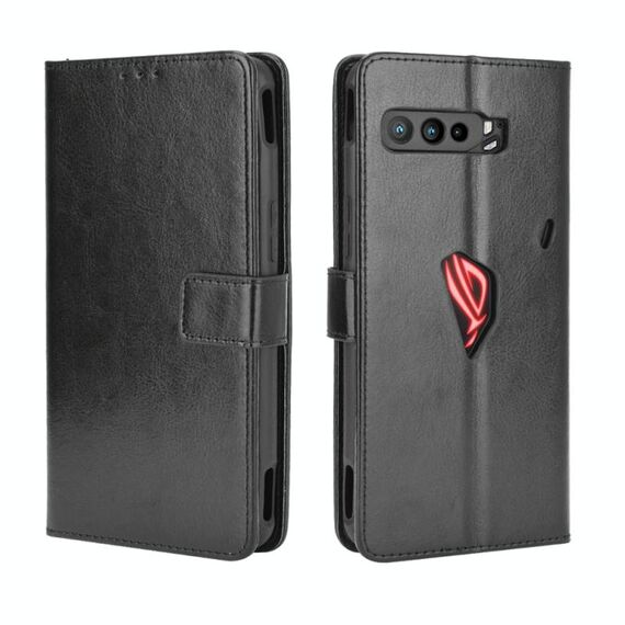 Per Asus ROG Phone 3 ZS661KS Custodia in pelle a vibrazione orizzontale con struttura retrò Crazy Horse, con supporto, slot per schede e cornice per foto (nera)