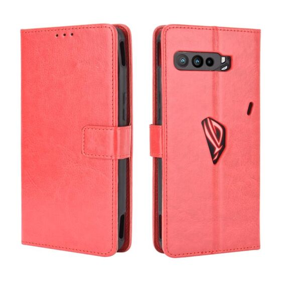 Per Asus ROG Phone 3 ZS661KS Custodia in pelle a ribaltamento orizzontale con struttura retrò Crazy Horse, con supporto e slot per schede e cornice per foto (rossa)